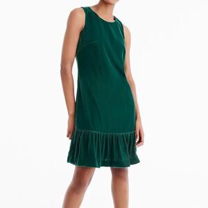 J. Crew Velvet Ruffle-Hem Midi Dress Size 14 Green NWT Keyhole Back